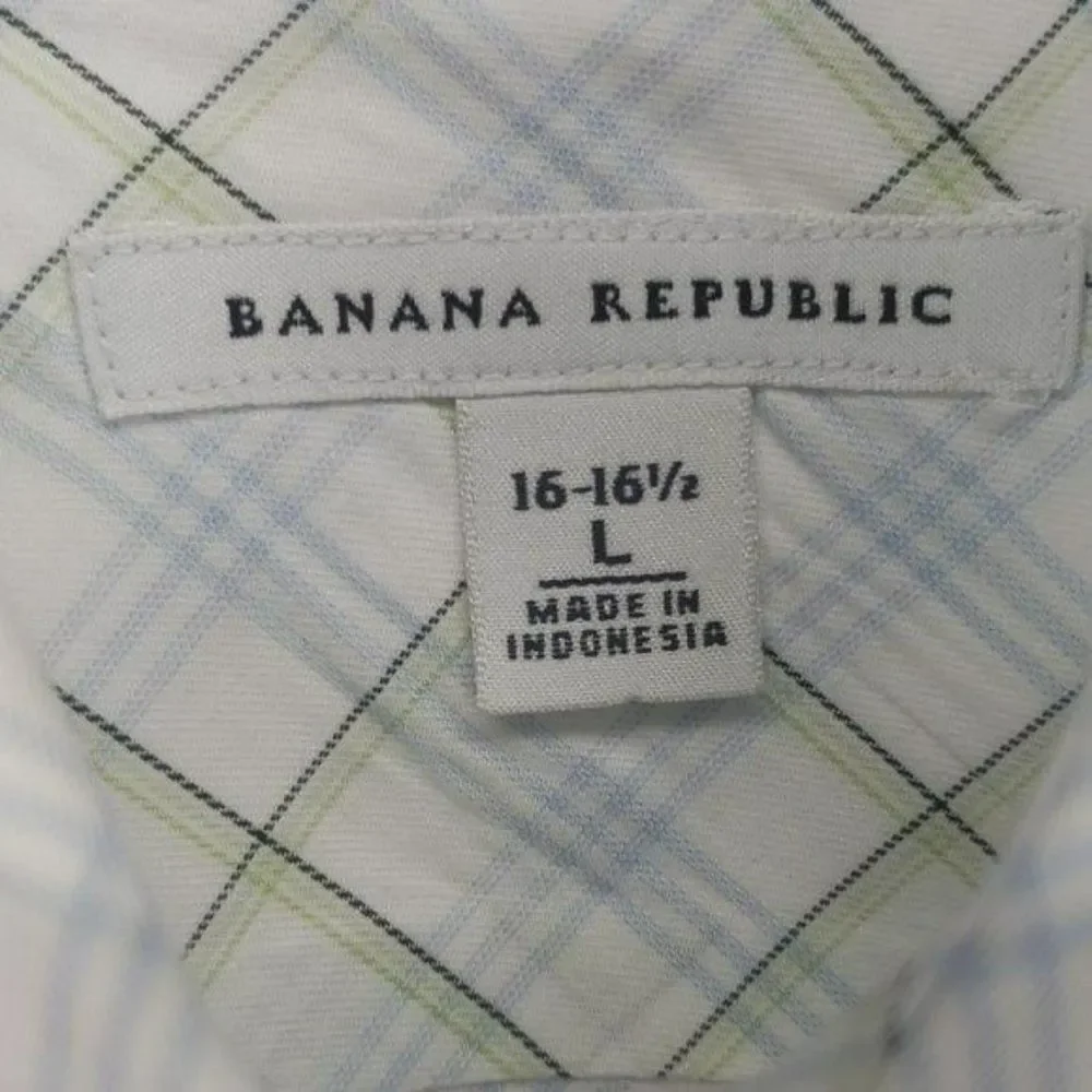 Banana Republic Men's White Plaid Lattice Design Dress Business Shirt Size Large